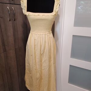 Aritzia Yellow Pleated Midi Sundress